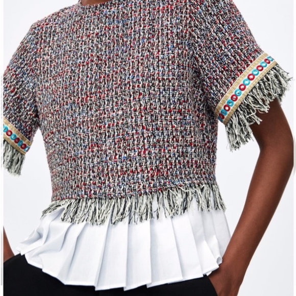 Zara Tweed Top with pleated detail - Picture 6 of 8